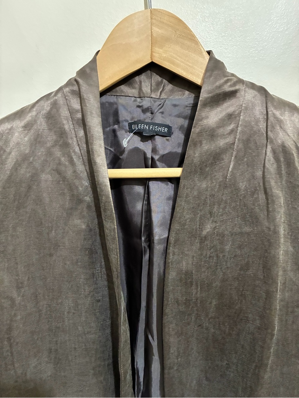 Eileen Fisher Linen Silk Blend Loose Open Blazer Size Small Brown Grey Taupe - Picture 4 of 11